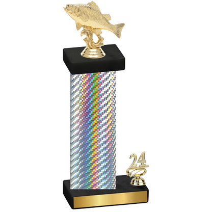 Accented Single Silver Carbon Fiber Year Fishing Trophy