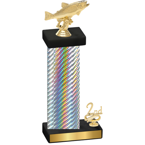 Accented Single Silver Carbon Fiber Second Place Fishing Trophy