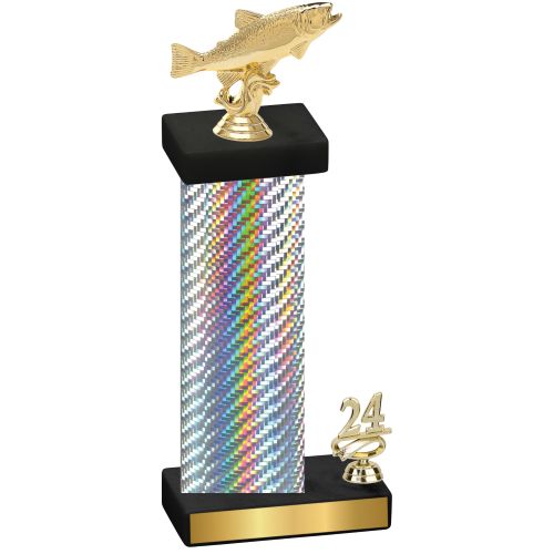 Accented Single Silver Carbon Fiber Year Fishing Trophy