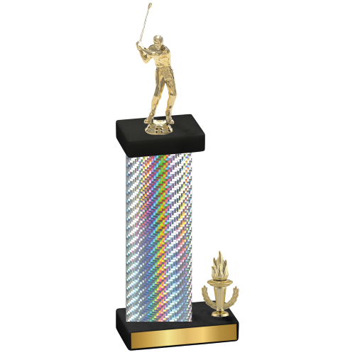 Accented Single Silver Carbon Fiber Victory Golf Trophy