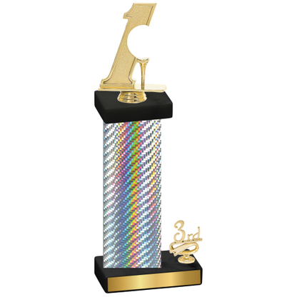 Accented Single Silver Carbon Fiber Third Place Golf Trophy