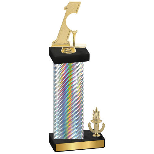 Accented Single Silver Carbon Fiber Victory Golf Trophy