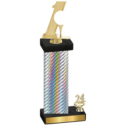 Accented Single Silver Carbon Fiber Year Golf Trophy