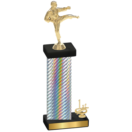 Accented Single Silver Carbon Fiber First Place Karate Trophy