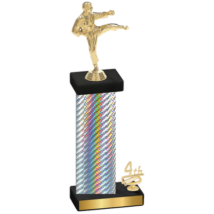 Accented Single Silver Carbon Fiber Fourth Place Karate Trophy