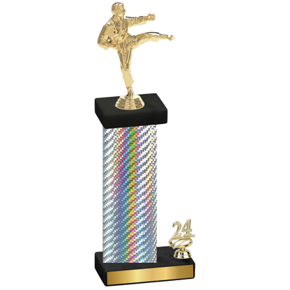 Accented Single Silver Carbon Fiber Year Karate Trophy