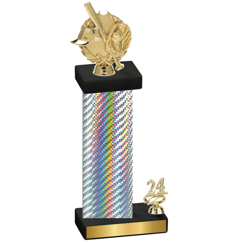 Accented Single Silver Carbon Fiber Year Baseball Trophy