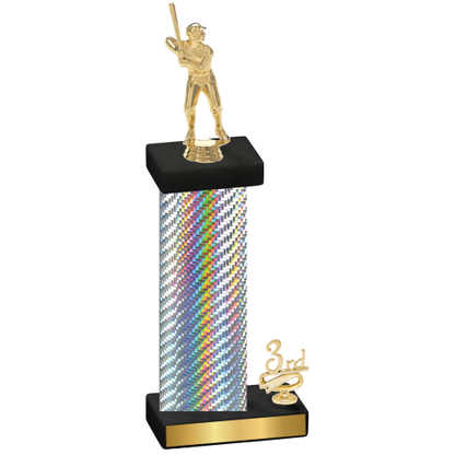 Accented Single Silver Carbon Fiber Third Place Baseball Trophy