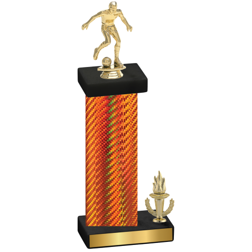 Accented Single Orange Carbon Fiber Victory Soccer Trophy