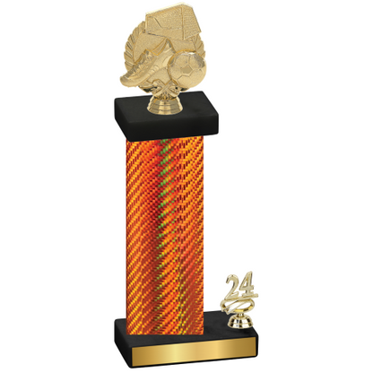 Accented Single Orange Carbon Fiber Year Soccer Trophy