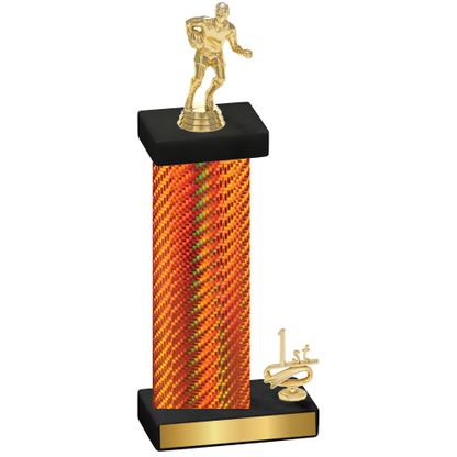 Accented Single Orange Carbon Fiber First Place Rugby Trophy