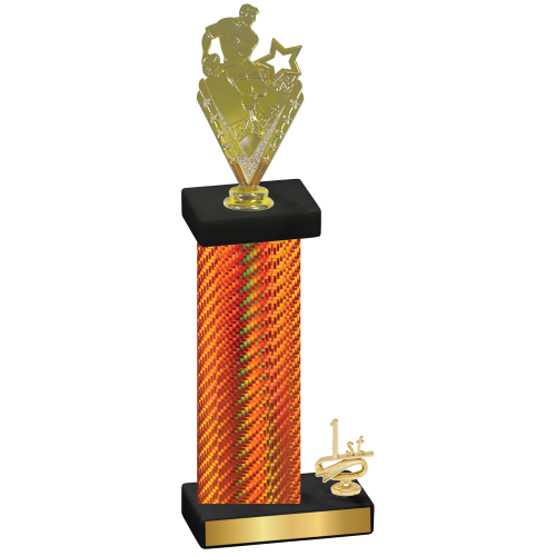 Accented Single Orange Carbon Fiber First Place Rugby Trophy