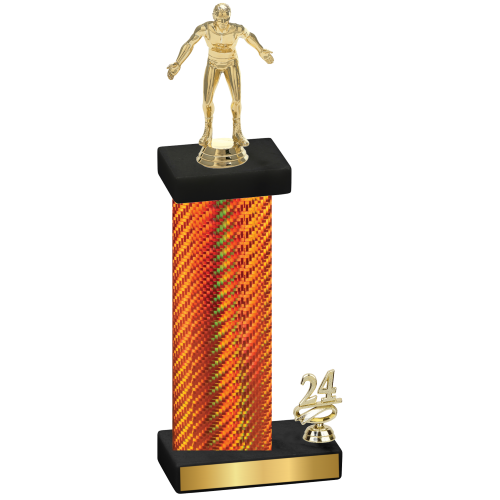 Accented Single Orange Carbon Fiber Year Wrestling Trophy