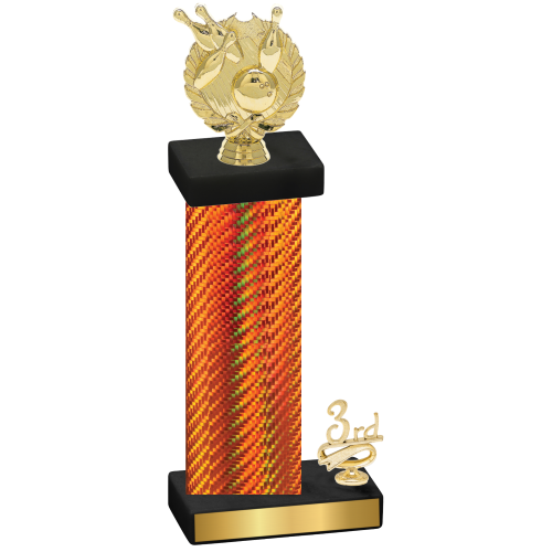 Accented Single Orange Carbon Fiber Third Place Bowling Trophy