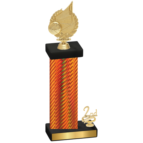 Accented Single Orange Carbon Fiber Second Place Volleyball Trophy