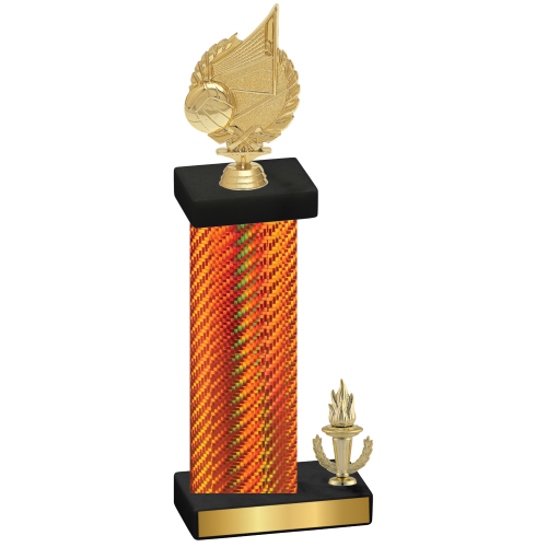 Accented Single Orange Carbon Fiber Victory Volleyball Trophy