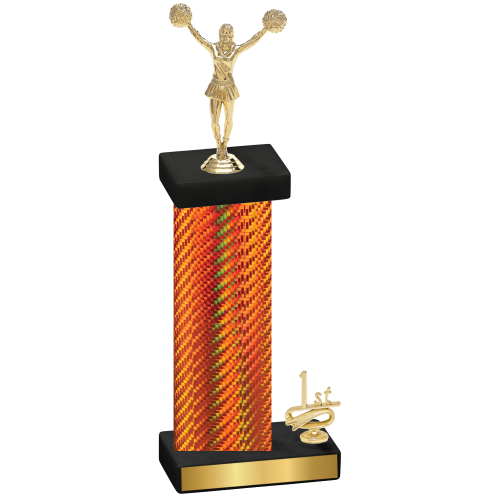 Accented Single Orange Carbon Fiber First Place Cheerleading Trophy