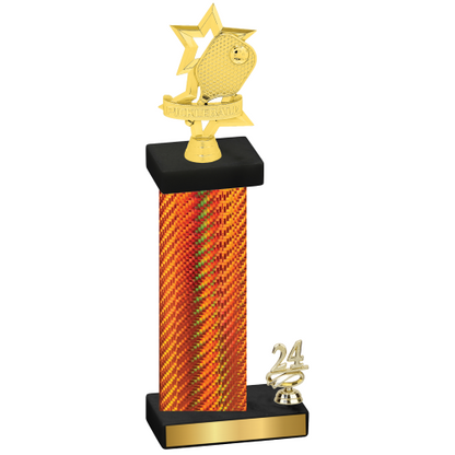 Accented Single Orange Carbon Fiber Year Pickleball Trophy