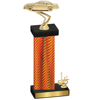 Accented Single Orange Carbon Fiber First Place Cars Trophy