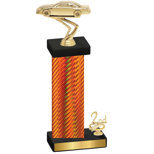 Accented Single Orange Carbon Fiber Second Place Cars Trophy