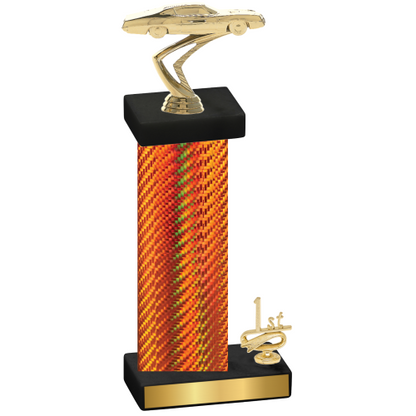 Accented Single Orange Carbon Fiber First Place Cars Trophy