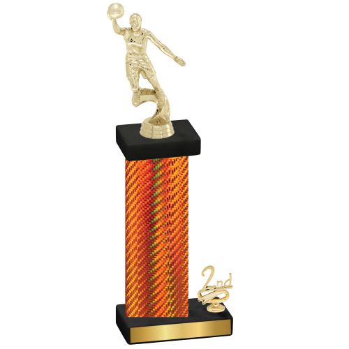 Accented Single Orange Carbon Fiber Second Place Basketball Trophy