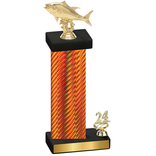 Accented Single Orange Carbon Fiber Year Fishing Trophy