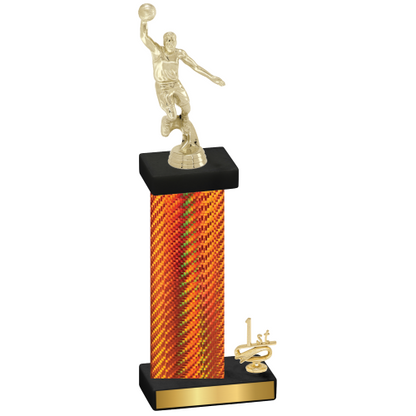 Accented Single Orange Carbon Fiber First Place Basketball Trophy