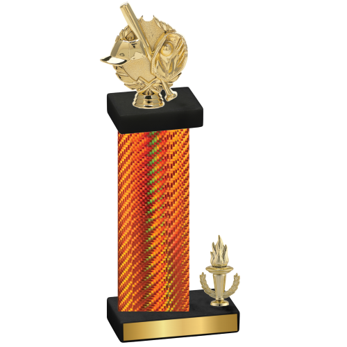 Accented Single Orange Carbon Fiber Victory Baseball Trophy