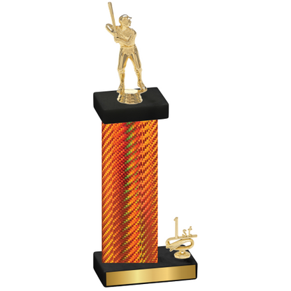 Accented Single Orange Carbon Fiber First Place Baseball Trophy