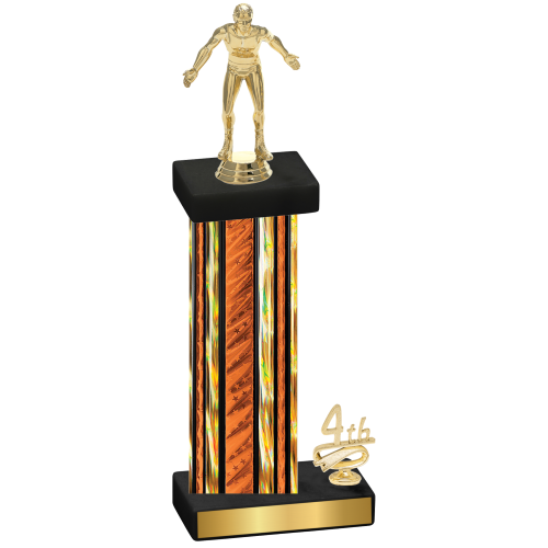 Accented Single Orange Glacier Fourth Place Wrestling Trophy