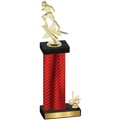 Accented Single Red Carbon Fiber First Place Football Trophy