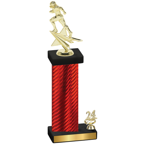 Accented Single Red Carbon Fiber Year Football Trophy