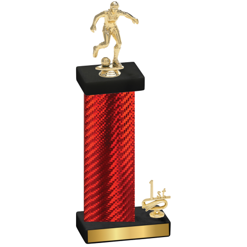 Accented Single Red Carbon Fiber First Place Soccer Trophy