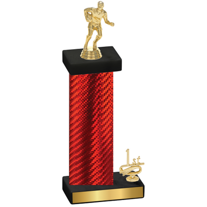 Accented Single Red Carbon Fiber First Place Rugby Trophy