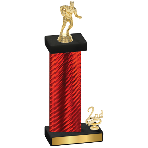 Accented Single Red Carbon Fiber Second Place Rugby Trophy