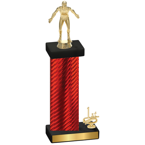 Accented Single Red Carbon Fiber First Place Wrestling Trophy