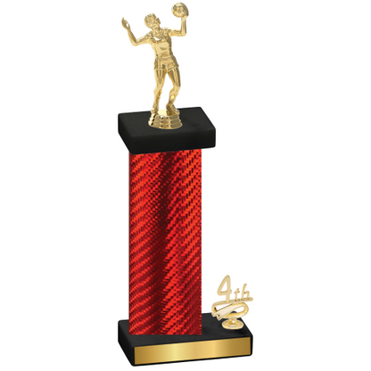 Accented Single Red Carbon Fiber Fourth Place Volleyball Trophy