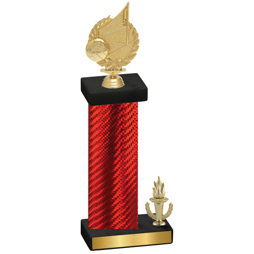 Accented Single Red Carbon Fiber Victory Volleyball Trophy