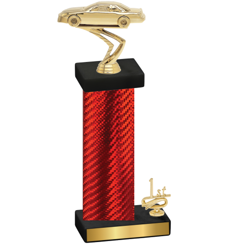 Accented Single Red Carbon Fiber First Place Cars Trophy