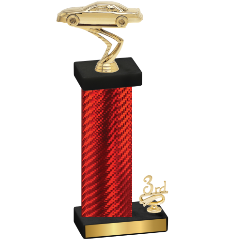 Accented Single Red Carbon Fiber Third Place Cars Trophy