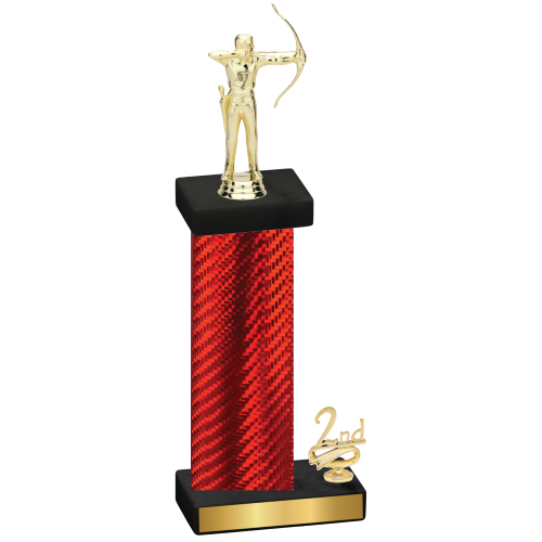 Accented Single Red Carbon Fiber Second Place Archery Trophy