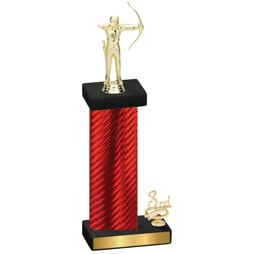 Accented Single Red Carbon Fiber Third Place Archery Trophy