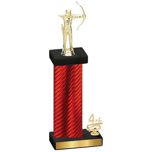 Accented Single Red Carbon Fiber Fourth Place Archery Trophy