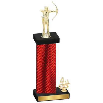 Accented Single Red Carbon Fiber Fourth Place Archery Trophy