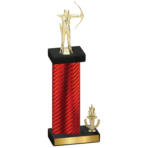 Accented Single Red Carbon Fiber Victory Archery Trophy