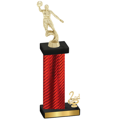 Accented Single Red Carbon Fiber Second Place Basketball Trophy