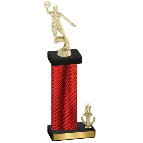 Accented Single Red Carbon Fiber Victory Basketball Trophy