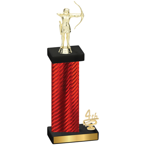 Accented Single Red Carbon Fiber Fourth Place Archery Trophy