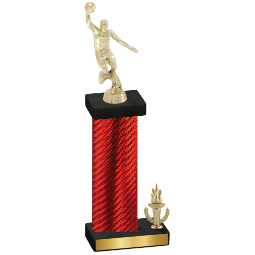 Accented Single Red Carbon Fiber Victory Basketball Trophy